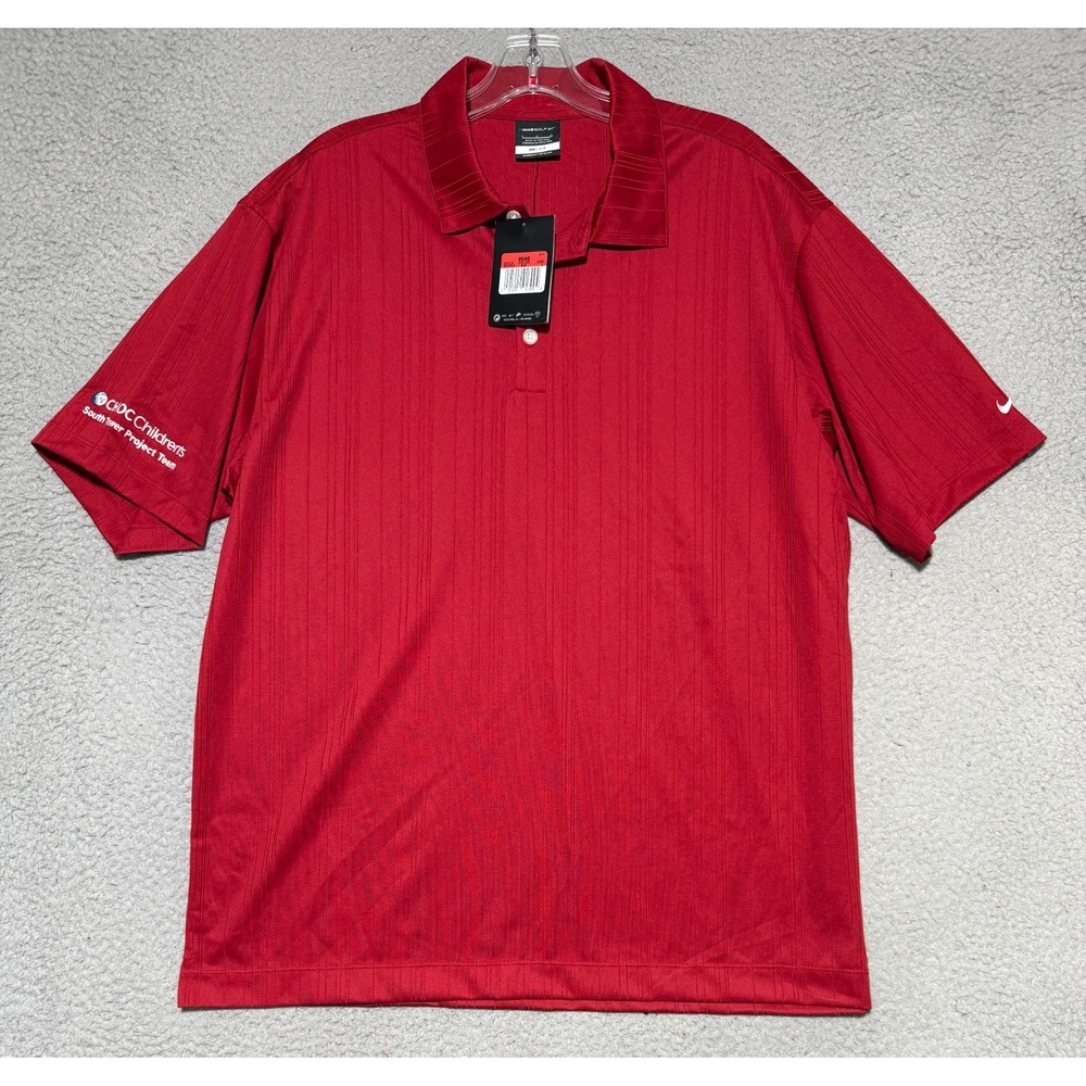 NEW Nike Golf Dri-FIT Polo Varsity Red Mens Large 371742-648 sleeve logo